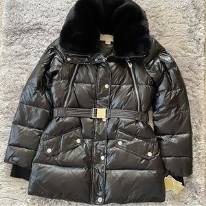 michael kors women’s mid length black puffer down coat jacket